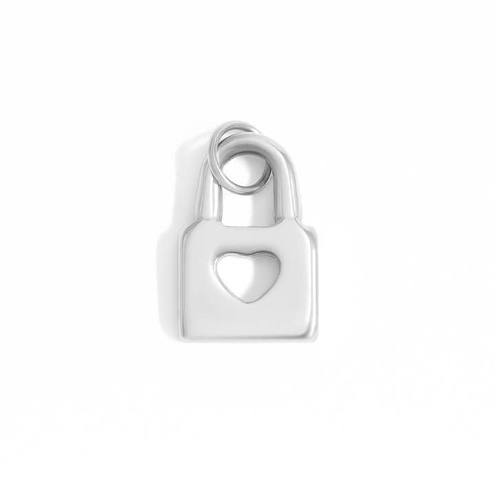 WJW - Wholesale Individual Charm/Pendant - 18K Gold PVD Stainless Steel Padlock with Heart Charm