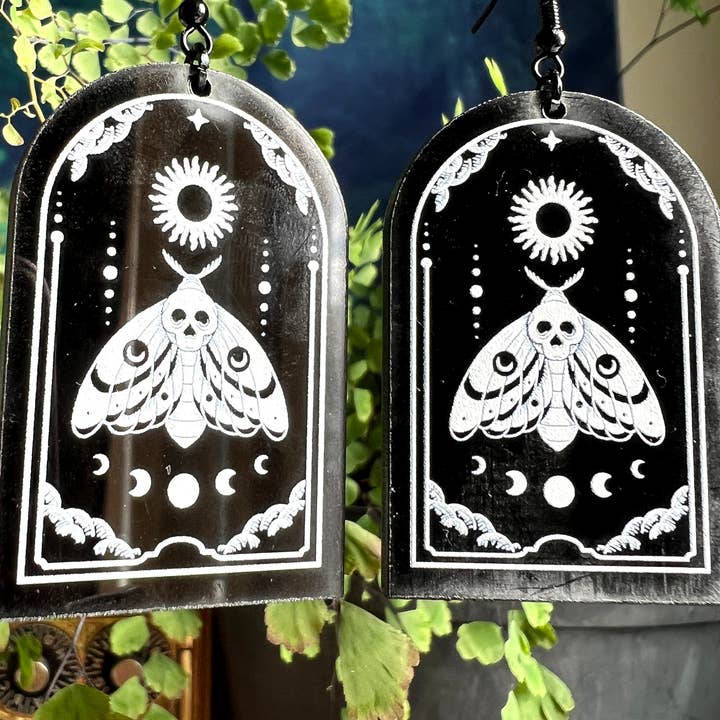 Ragavon - Wholesale Dangle Earrings - Black Acrylic Earrings | Lunar Moth Celestial Witch Jewelry
