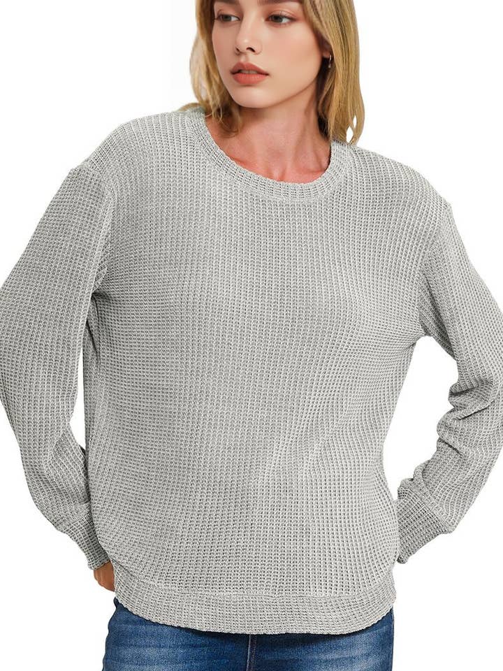 ",,._ SI-26917 Chenille Waffle Round Neck Sweater for wholesale by 42POPS