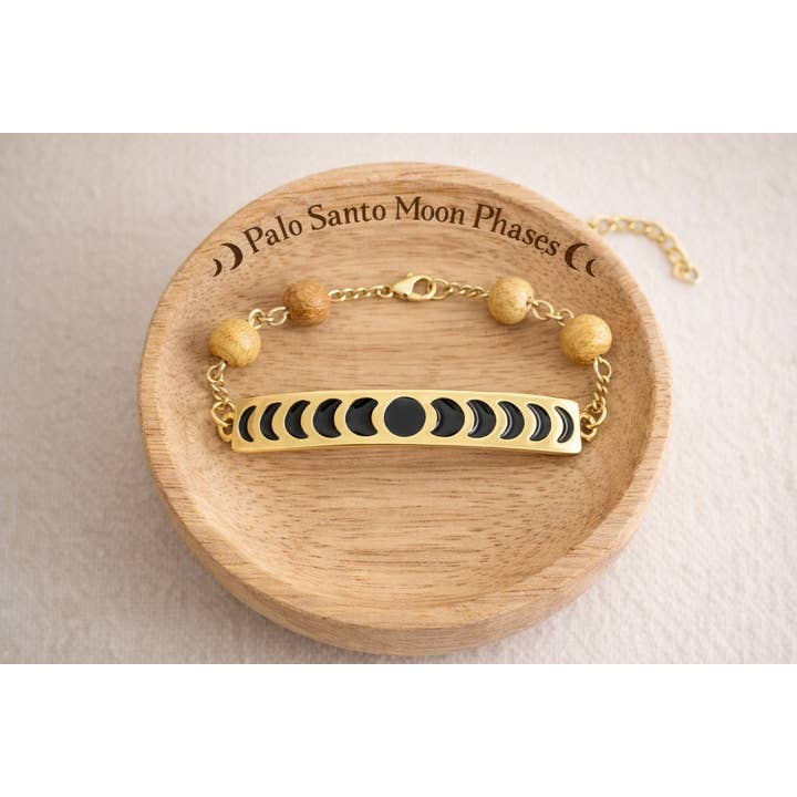 Pulsera de fases lunares de Palo Santo, joyería aromática ajustable para venta al por mayor de Zoe Artcrafts Corp.