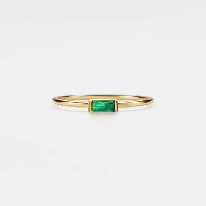 Perimade & Co. LLC - Wholesale Single Stone/Solitaire Ring - Baguette Cut Birthstone Stacking Ring in 925 Sterling Silver