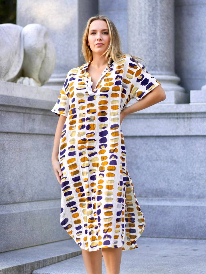 Zoey Geo Dress White Gold for wholesale by Dolma