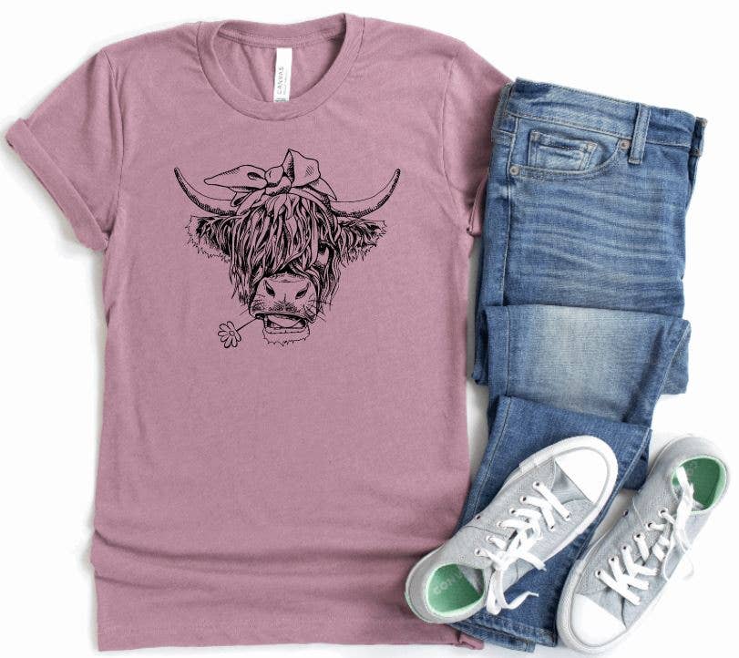 Tron Tron Graphic Wear - Wholesale Screen Printed T-Shirt - Women's - Highland Cow Bella and Canvas Graphic Tee #OS414