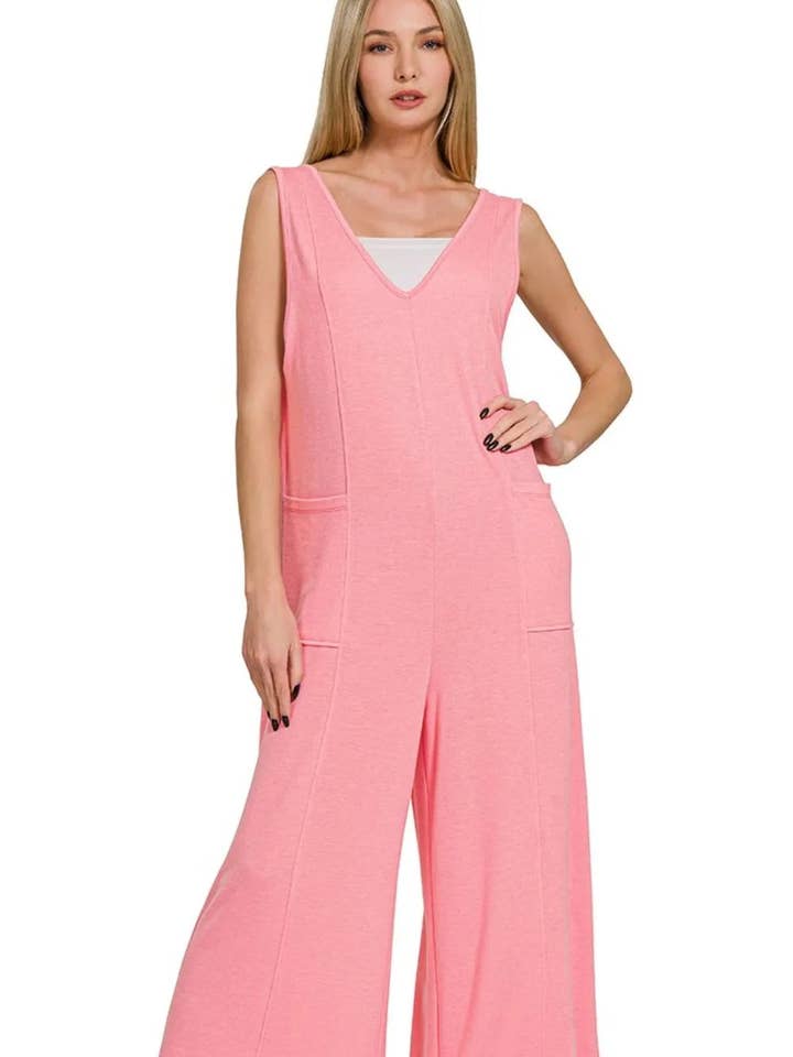 Zenana French Terry Jumpsuits mit tiefem V-Ausschnitt für den Großhandel von React Activewear