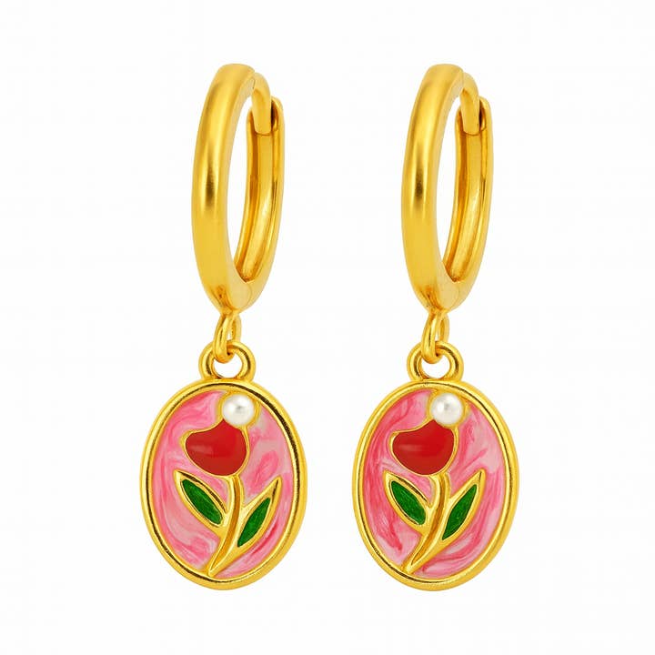 Rose Flower Earrings - Floral Hoops - Anti-tarnish for wholesale by Animira Jewels