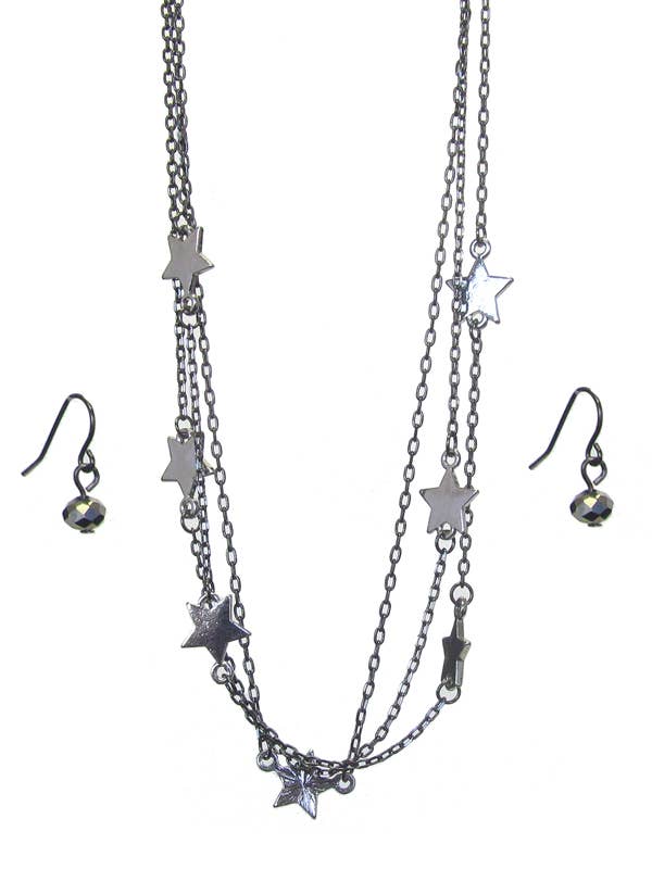 ( T923 ) TRIPLE LAYER STAR NECKLACE SET for wholesale by Jewelry Max