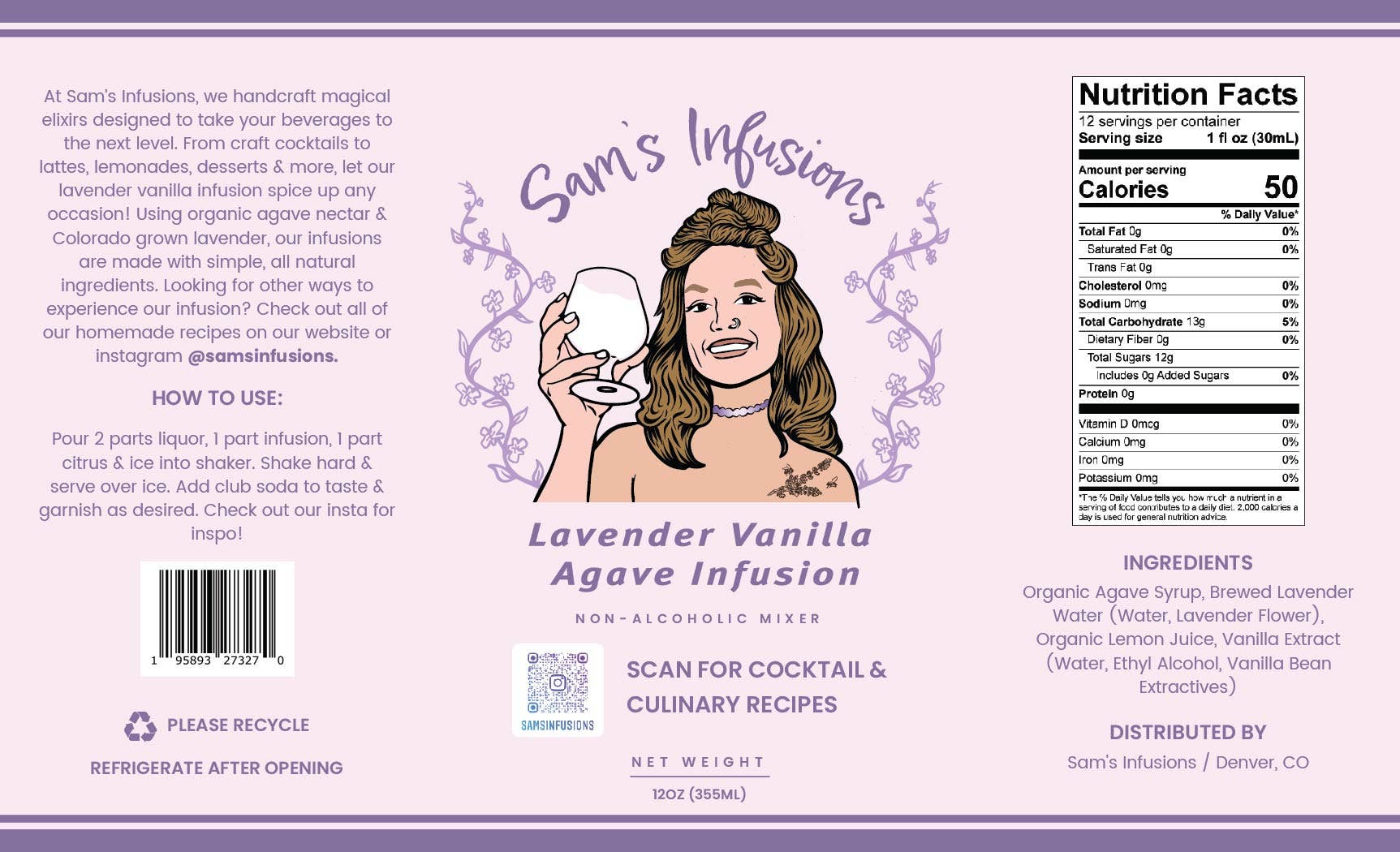 Sam's Infusions - Wholesale Cocktail Mix/Syrup - Lavender Vanilla Agave Infusion - 12oz2