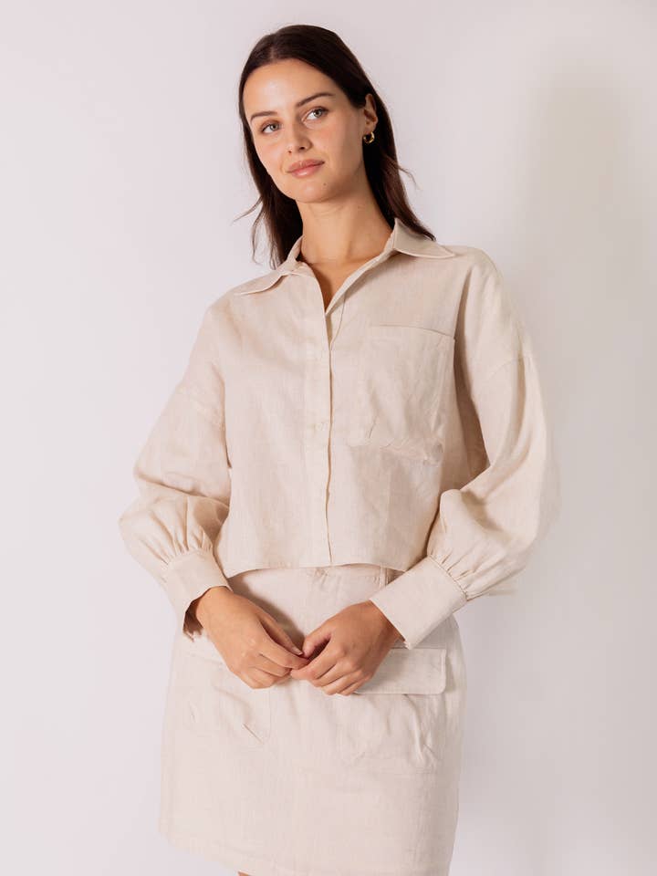 P.CILL 100% Linne Kortärmad Skjorta med Knappstängning för wholesale av P. CILL