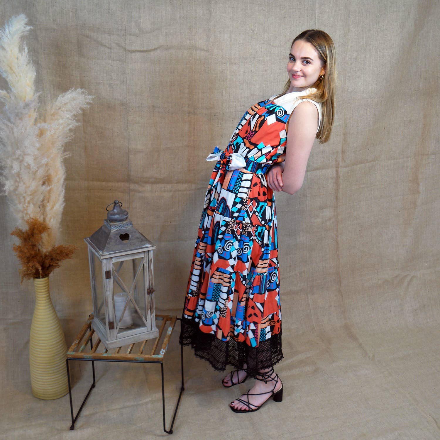 Lalipop Design - Wholesale Dress - Women's - Long Sleeveless Voile Dress with Black Embroidery Detail4