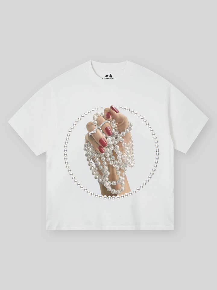 artistic pearl print T-shirt for wholesale by NOISSEY