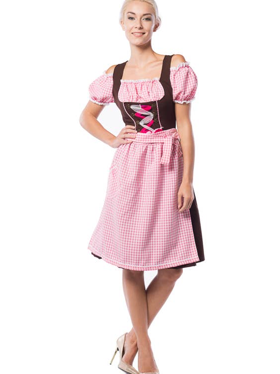 Oktoberfestkleid Anne-Ruth Long Rosa/Braun - Partykostüm für den Großhandel von Partychimp