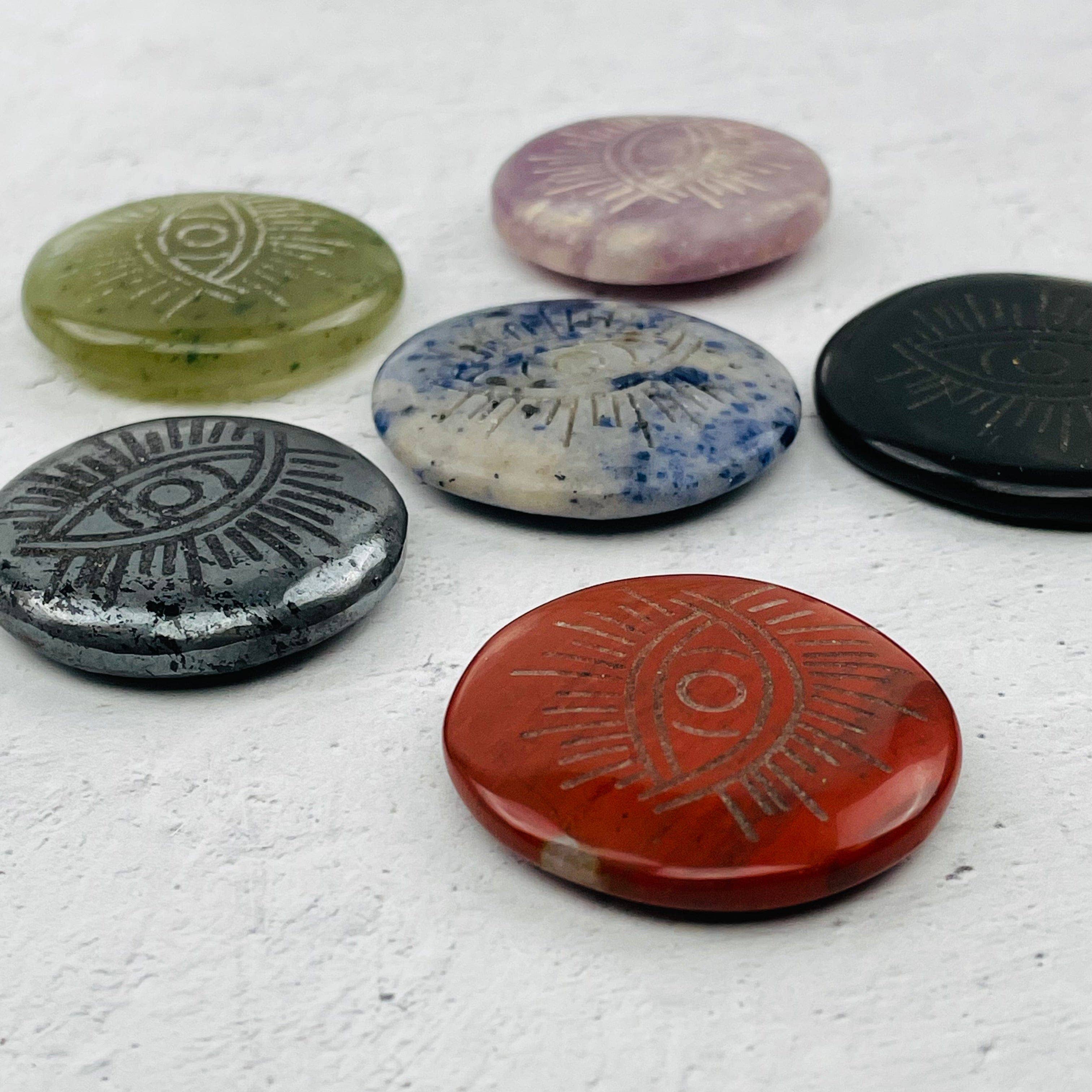 Rock Paradise - Wholesale Spiritual Stone/Crystal - Crystal Engraved Evil Eye Round Pocket Palm Stones4