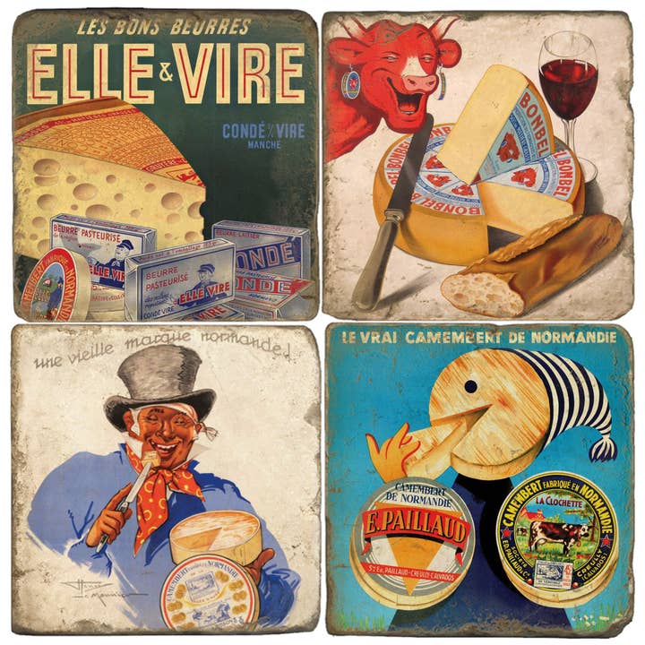 Cheese Posters - Tumbled Marble Coasters Set/4 for wholesale by Studio Vertu