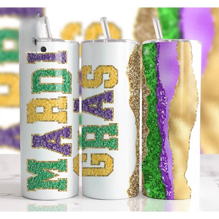 Mardi Gras Faux Patch Tumbler for wholesale by Bayou Born