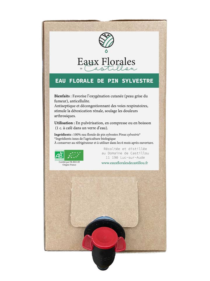 Bio-Waldkiefernblütenwasser, Bag-in-Box, 3 l für den Großhandel von Eaux Florales de Castillou