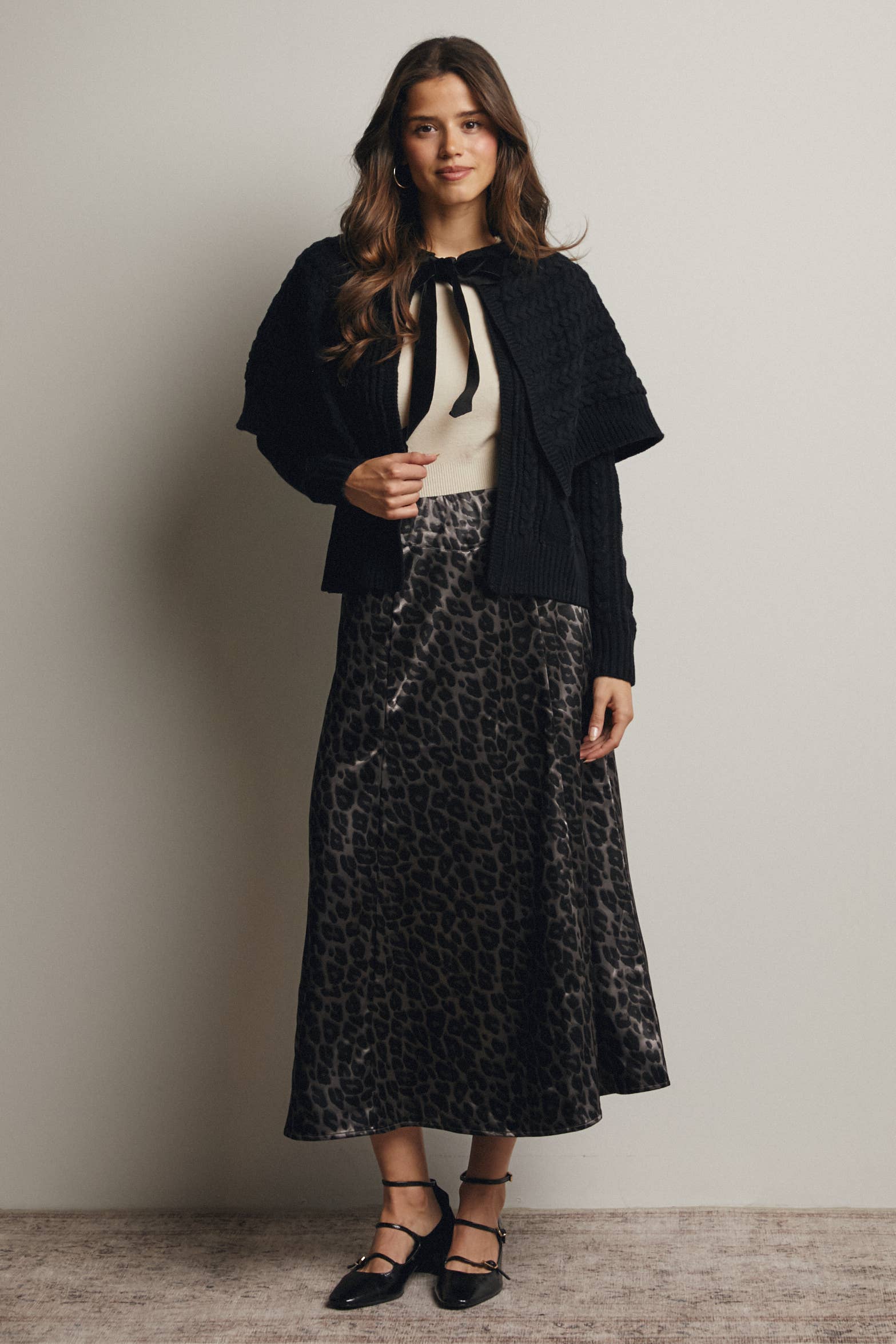 Forte – wholesale Cardigan – Women’s – Cable Knit Capelet Cardigan with Velvet Bow FSW0017 11