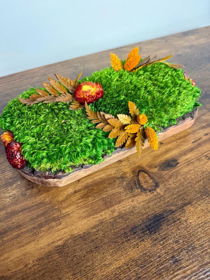 Pole Moss Centerpiece: Wood Bowl, Wedding Decor for wholesale by Bright Belle