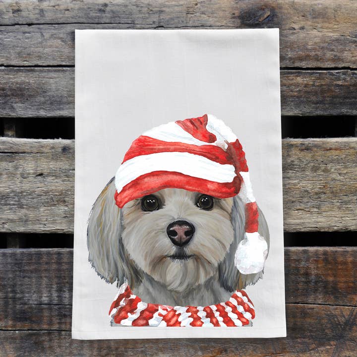 Christmas Tea Towel 'Havanese', Cute Holiday Dog Decor for wholesale by Hippie Hound Studios