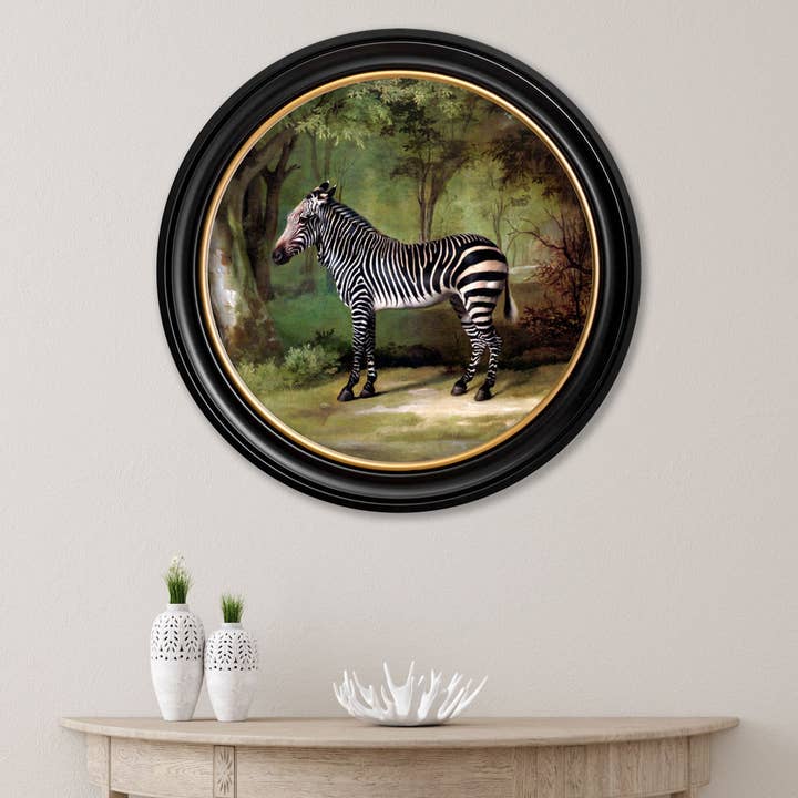 T A Interiors Wall Art & Mirrors – wholesale Art print – c.1763 George Stubb's Zebra - Round Frame2