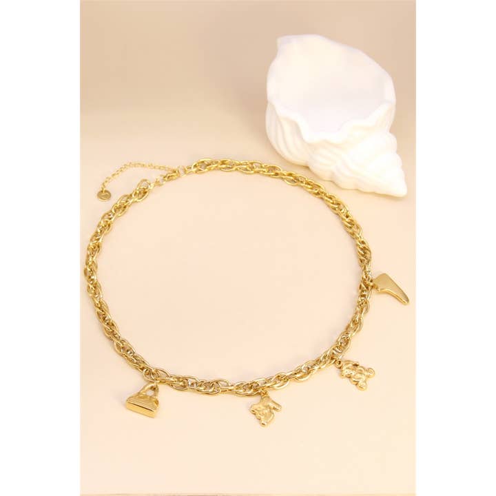 golden Stainless Steel Necklace With Unique Charms for wholesale on Faire2