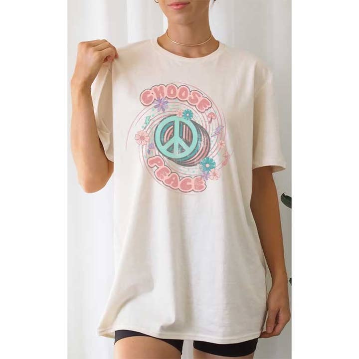 T-shirt con grafica oversize retrò Groovy Vintage Choose Peace Sign per la vendita all'ingrosso da parte di Select Apparel