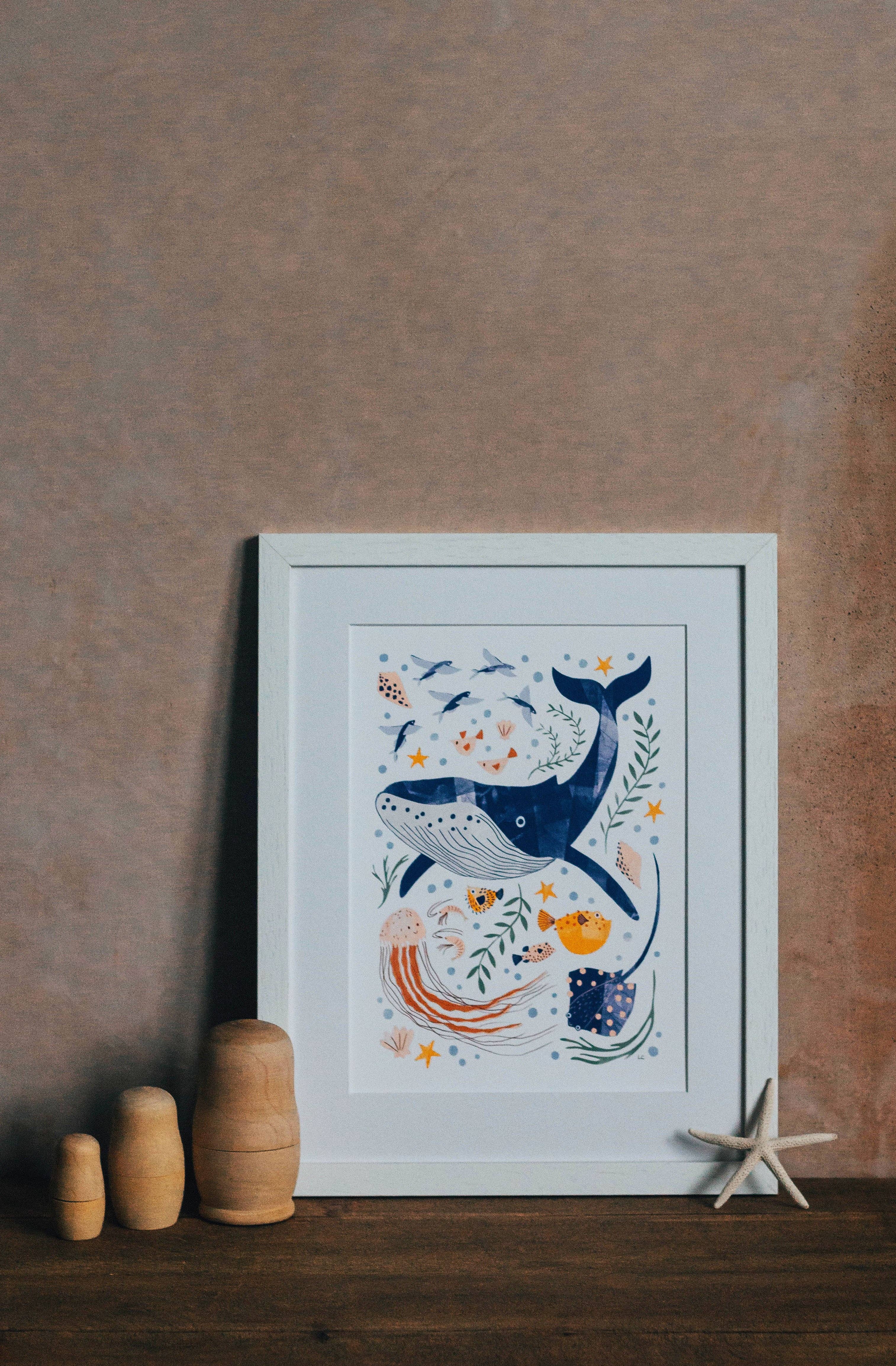 Slow Sunday - Wholesale Art Print - Kids & Baby - ‘Into The Blue’ Whale And Sea Creatures Fine Art Print For Children3