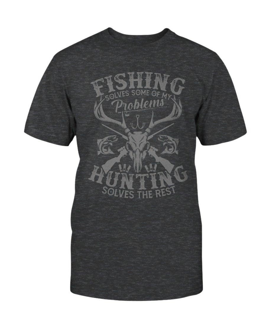 Hunt Hook Eat – T-shirt estampada - Unissexo por atacado – T-shirt Pesca e Caça Resolve Problemas3