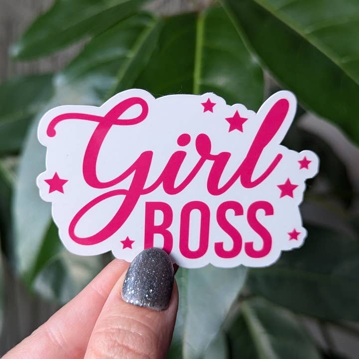 Girl boss vinyl sticker, small women opened business merch for wholesale by Moonlit Creations