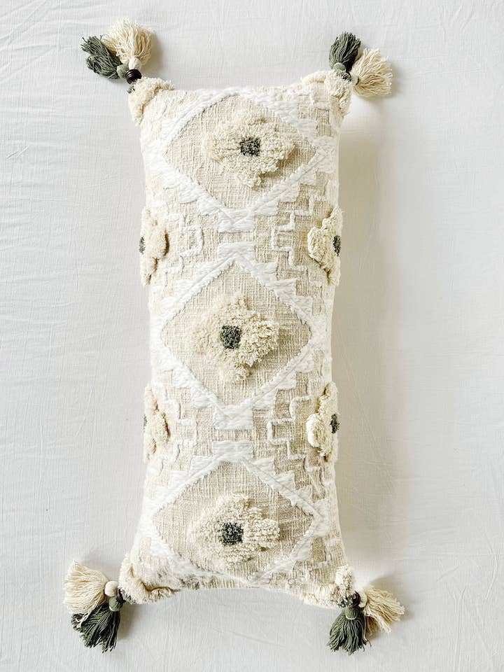 Artemesia - Embroidered Cotton Slub Tufted Rectangle Pillow Cover for wholesale by Patina Vie