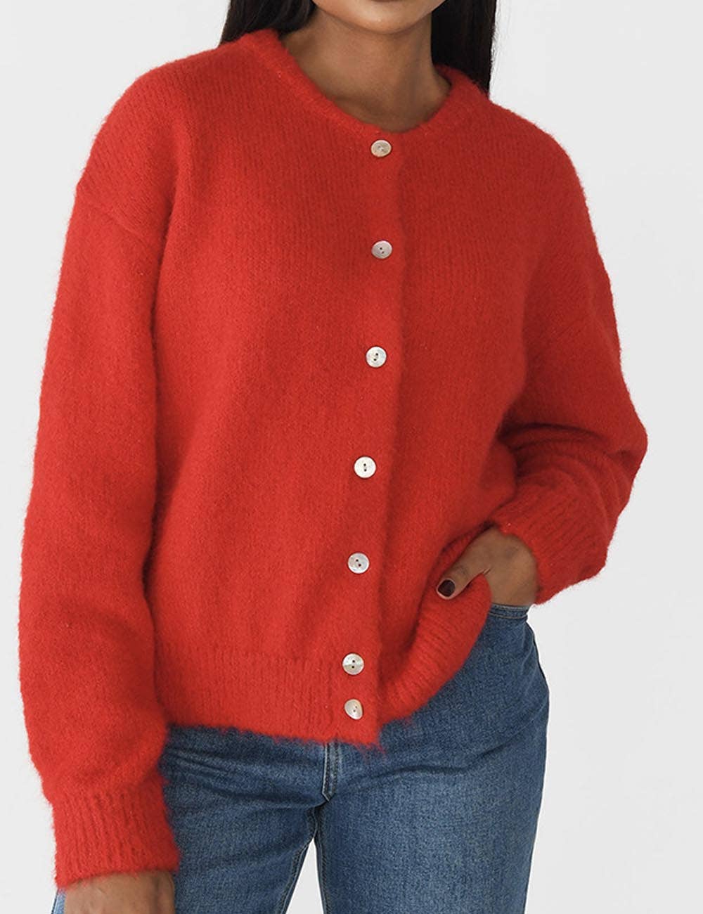 Dipped Shop - Wholesale Cardigan - Women's - Vintage Crew Neck Long Sleeve Knit Cardigan DP25E5346