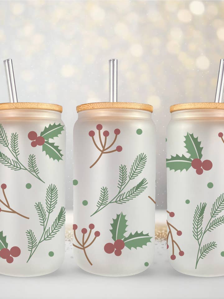 16 Oz Glass Can- Christmas themed Cup, Gifts for Her for wholesale by The Inspiration Haven