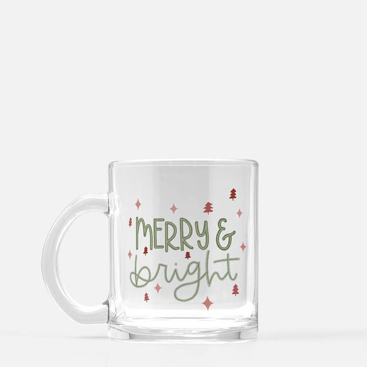 Merry & Bright Christmas Glass (10 oz.) | Koffiemok | Cadeau voor haar+moeder | Kerstcadeau voor wholesale door Fiddles & Fern