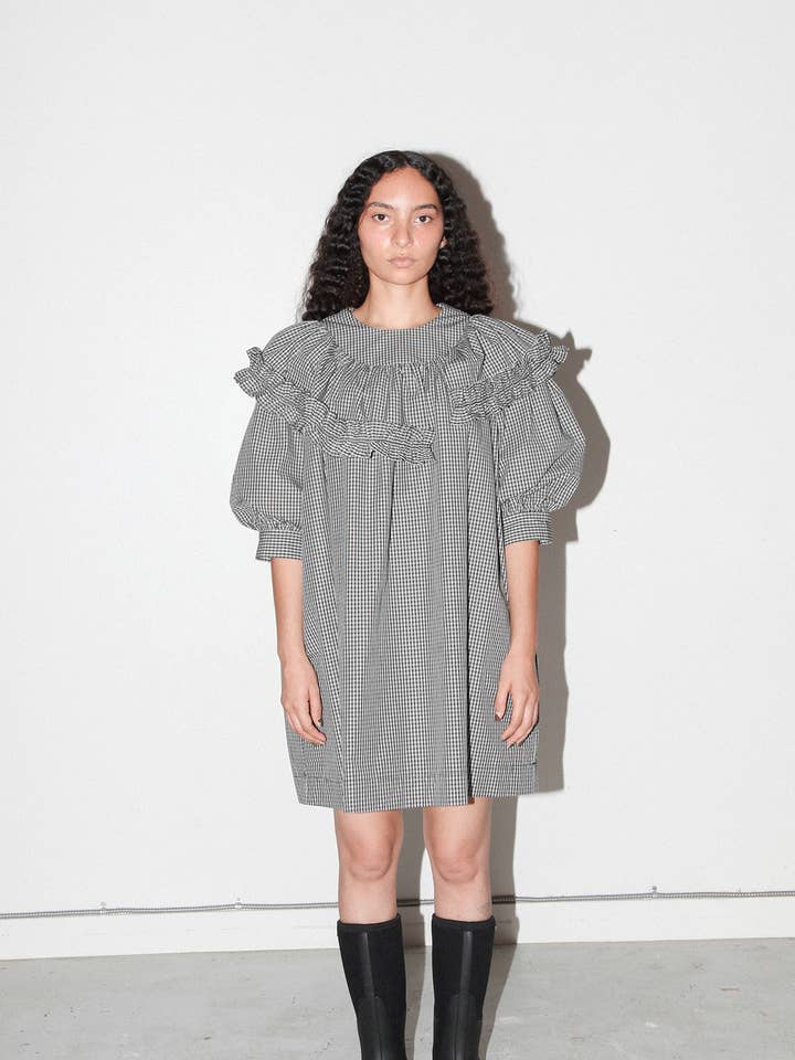 Plaid Mini Carve Jurk in Zwart Ruitjespatroon voor wholesale door KkCo