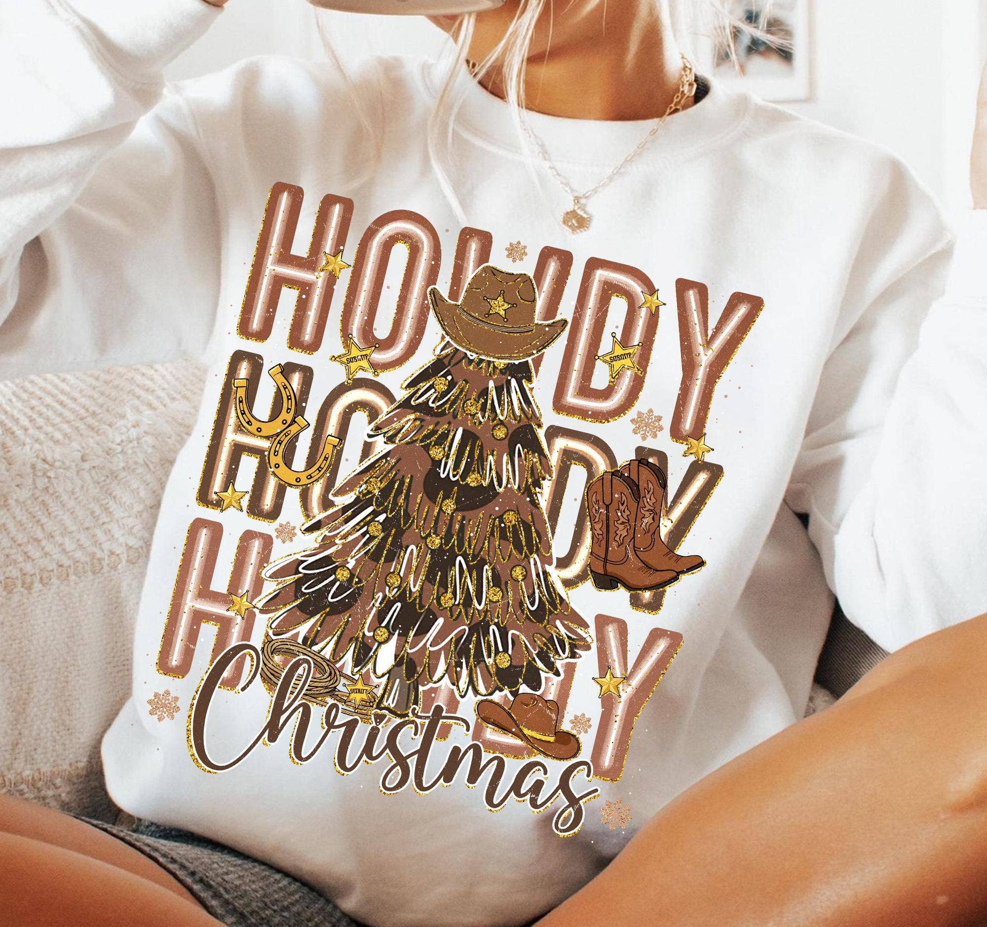 NVC Ecommerce LLC - Wholesale T-Shirt (Graphic) - Women's - Howdy Christmas Shirt, Preppy Western Christmas Sweater0