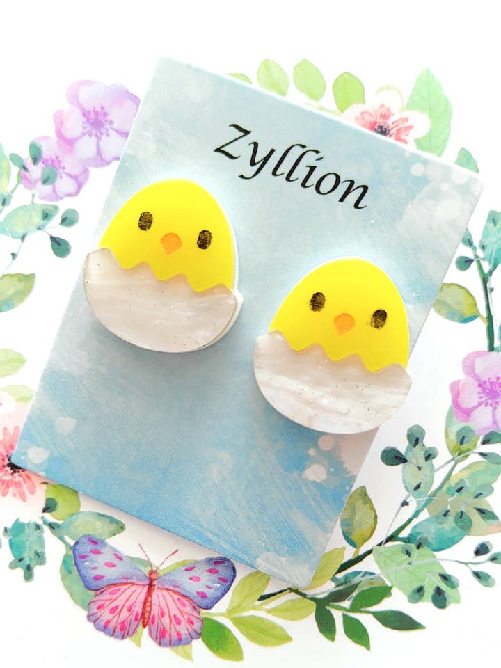 Little Chick Studs Sterling Silver Earrings for wholesale by Zyllion