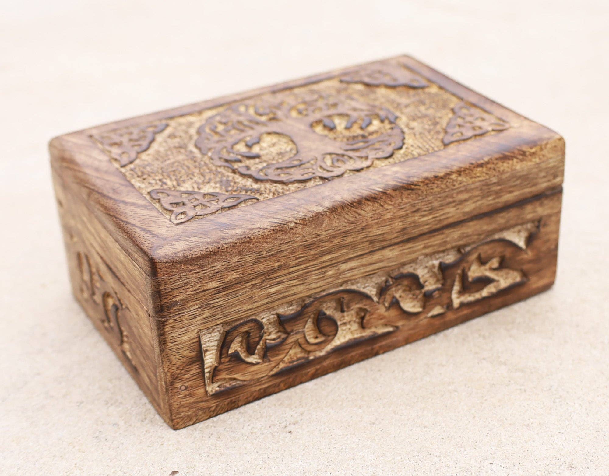 Lungta Imports – wholesale Jewellery box/organiser – Celtic Tree Of Life Hand Carved Jewelry Storage Keepsake Wooden Box2