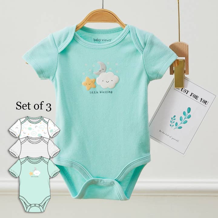 Pack of 3 Baby Cloud Star Moon Pattern Bodysuits and other Purchase wholesale plain white bibs. Free returns & net 60 terms on Faire trending on Faire.