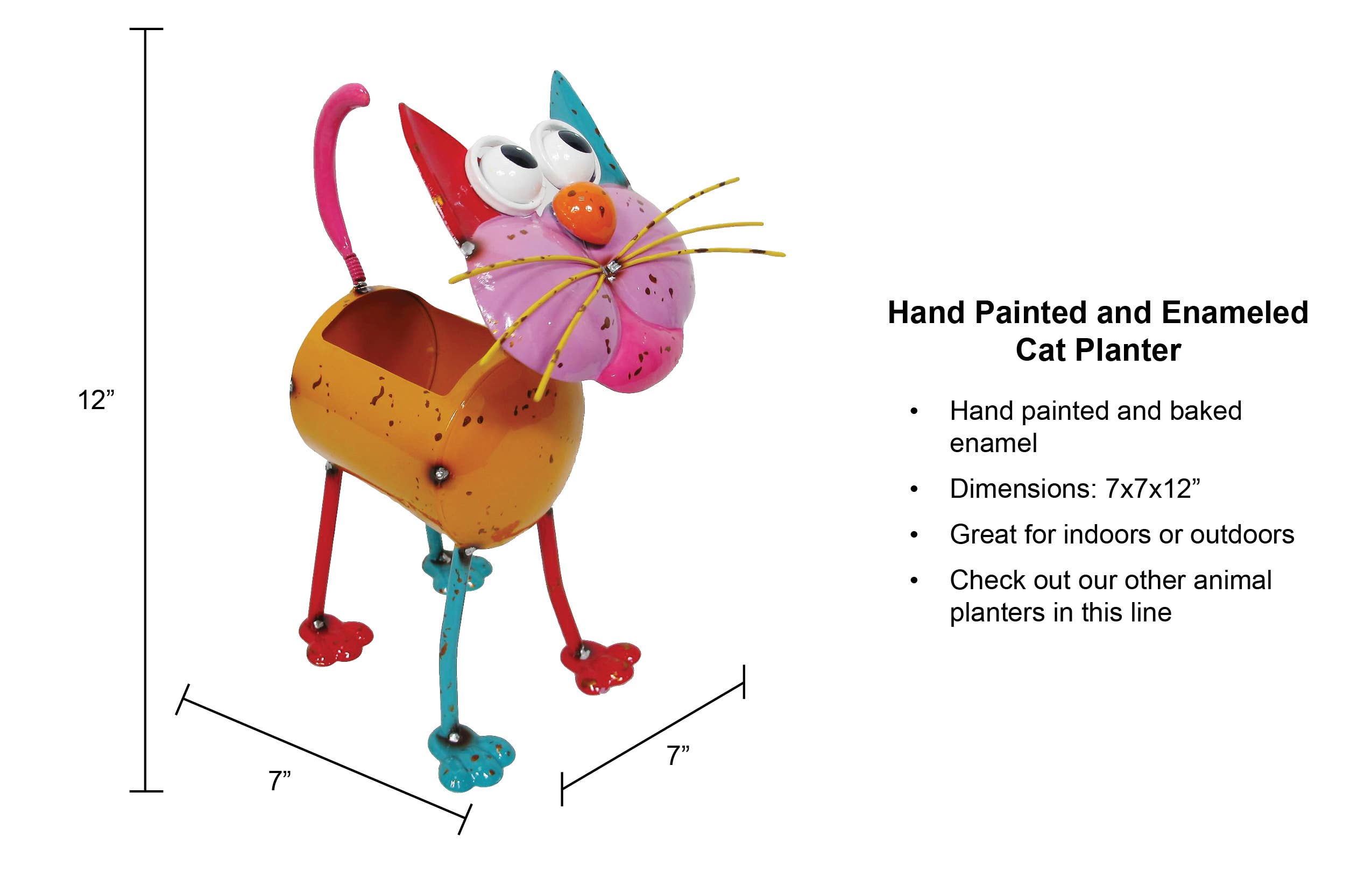 Continental Art Center - Wholesale Plant Pot - Painted and Enameled Metal Cat Planter1