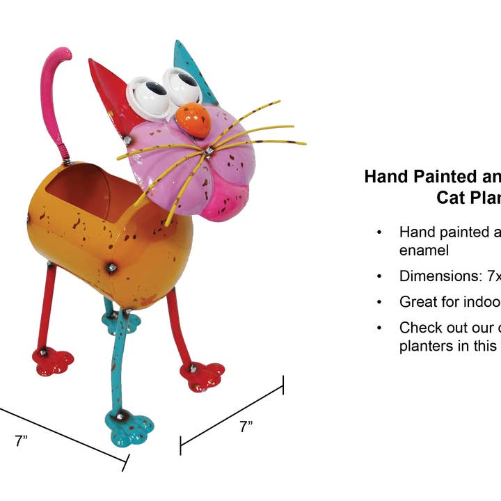 Continental Art Center - Wholesale Plant pot - Painted and Enameled Metal Cat Planter1