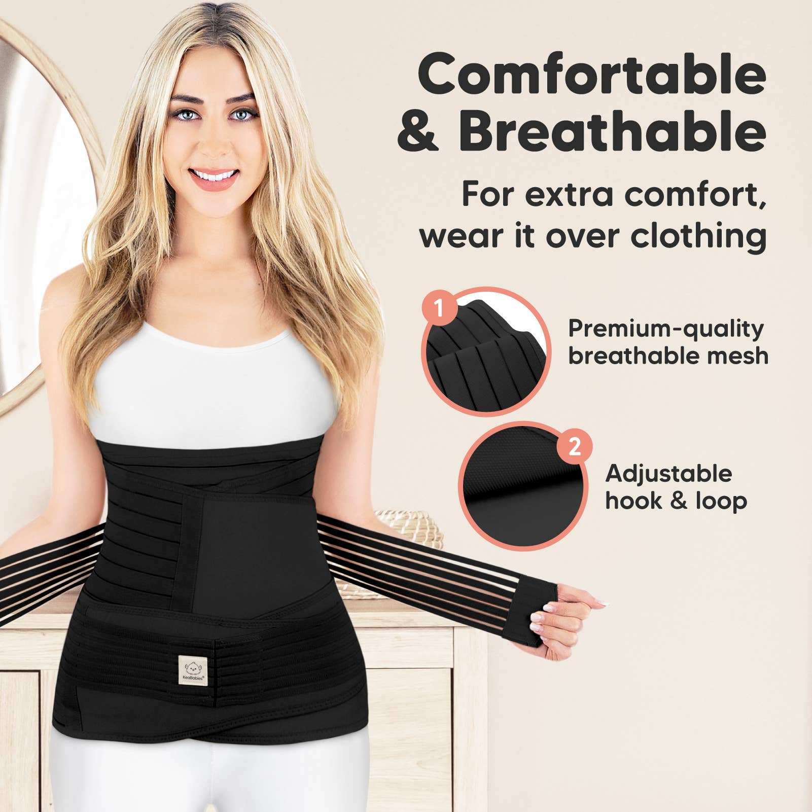 KeaBabies - Wholesale Belly Band - Maternity - KeaBabies Revive 3 in 1 Postpartum Belt (Midnight Black, XL)2