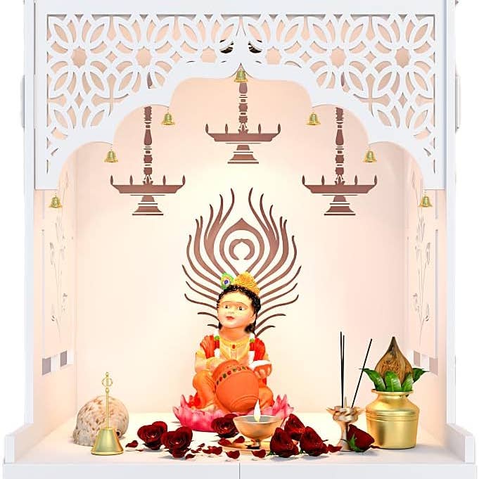 Lovgivende design trætempel med hylde og lys - hvid for engroshandel hos GoGlocal