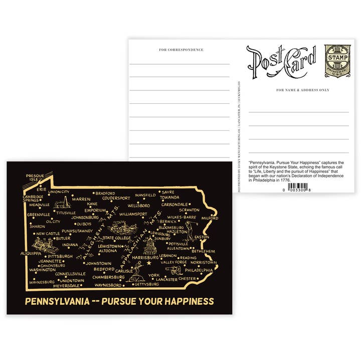 Postkarte „Verfolge dein Glück“ im Bundesstaat Pennsylvania für den Großhandel von Lucky Mfg. Co.
