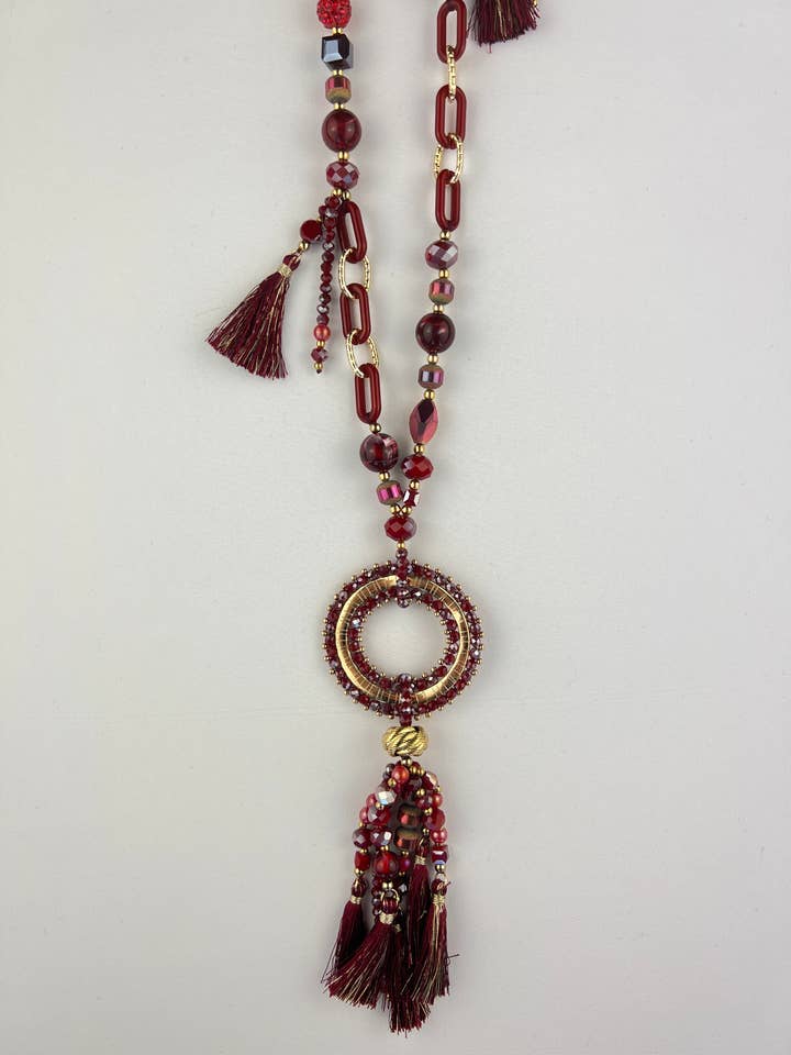 Long Necklace with Tassel Pendant, Loops, and Beads for wholesale by L'Emotion