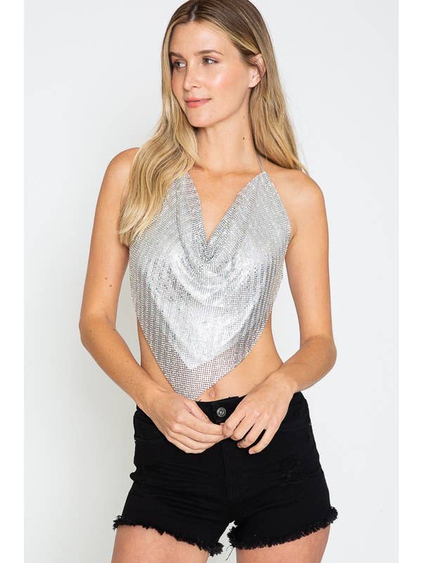 Lydia USA – Engroshandel Bluse - Dame – Blandet Rhinsten/Metallic Haltertop