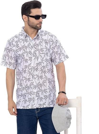 HAPPY BAY Linen Effect Mens Shirts Black Palm Tree P00387 for wholesale on Faire