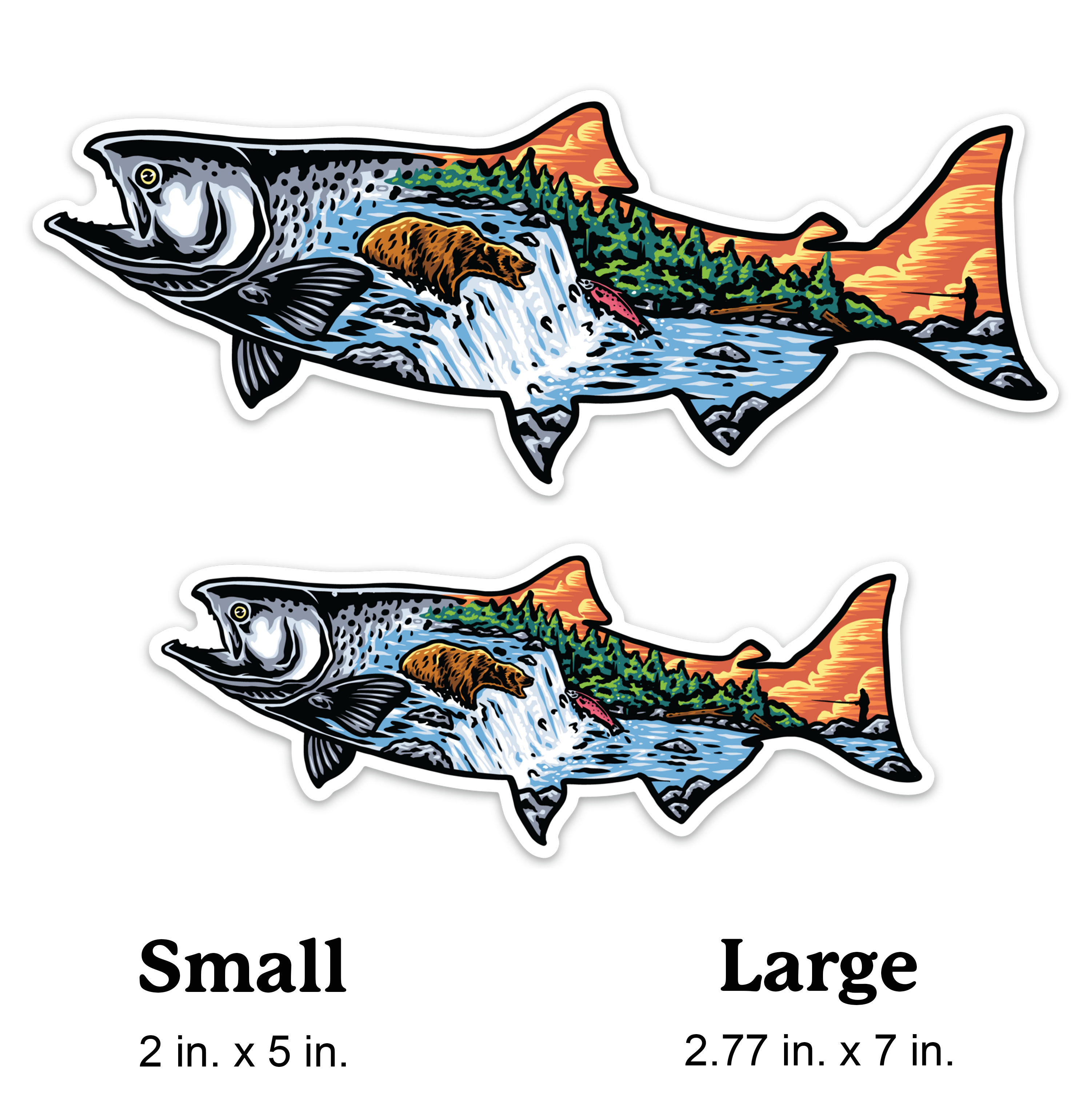 Bloom & Wander - Wholesale Sticker - Fishing Salmon Stickers | Bear in Alaskan River | Outdoors1