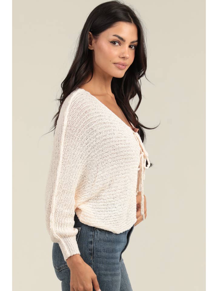 ANGIE - Wholesale Cardigan - Women's - XHT54-ASIS TWO TIE FRONT BAT WING LIGHT WEIGHT CARDIGAN SWEA5