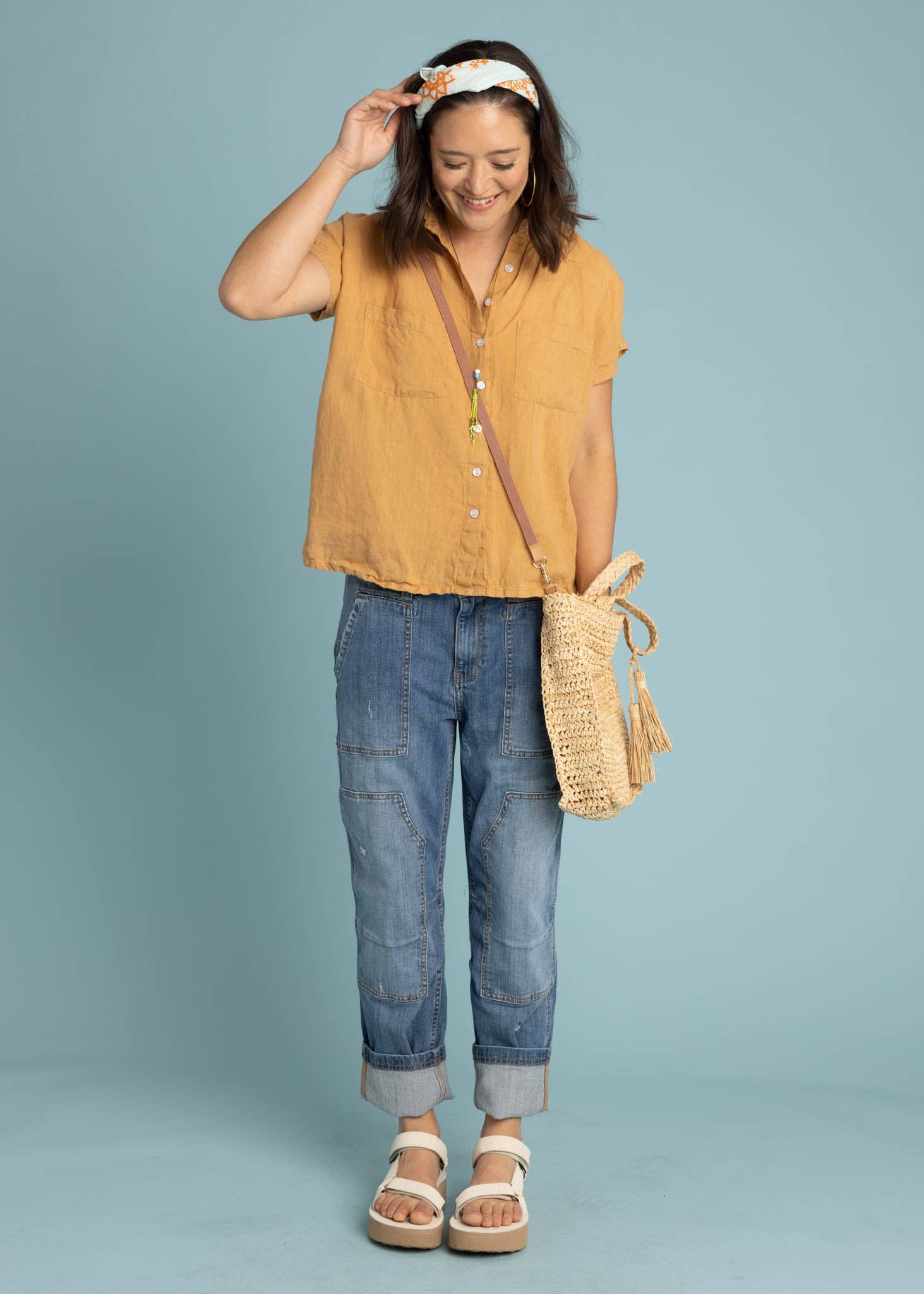 and for Good - Venta al por mayor Camisa con botones - Mujer - Camisa de manga corta de lino Good Boyfriend - Baked Clay1