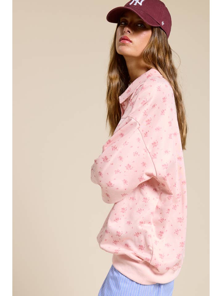 Mimosa - Wholesale Sweatshirt - Women's - Floral Print Sweatshirt with Back Number Patch2