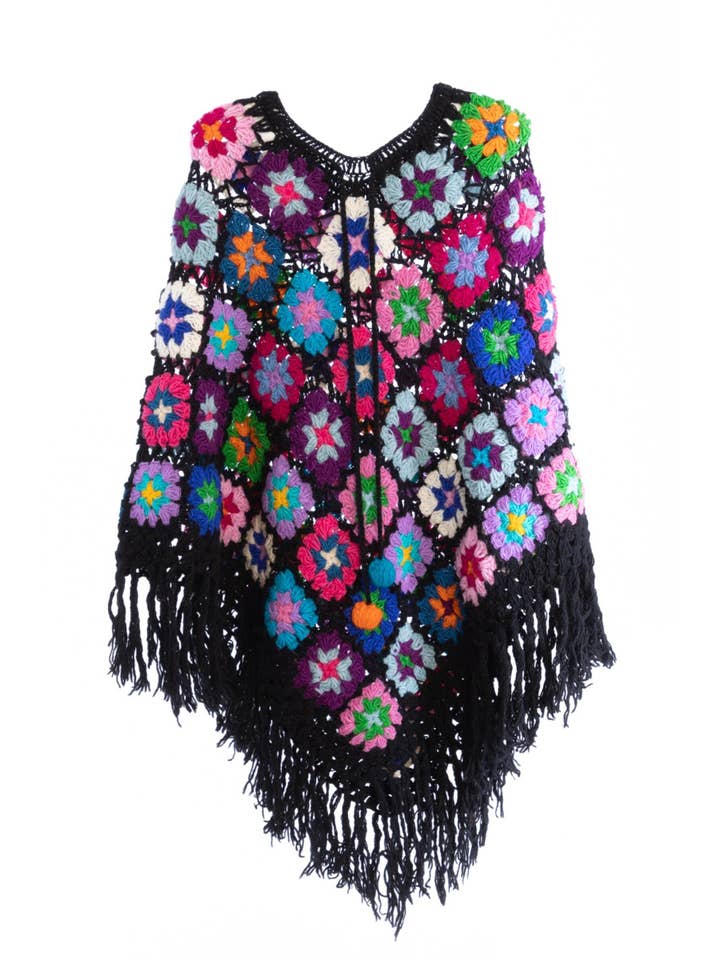 SAACHI - Wholesale Poncho – Women's - Crochet Fringe Sweater Poncho7